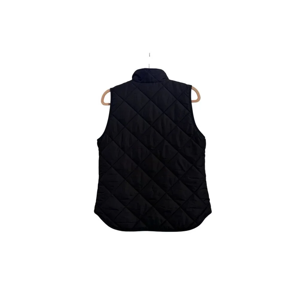 J.Crew Quilted Puffer Vest Womens Small Black Excellent Lightweight Gold Zip‎